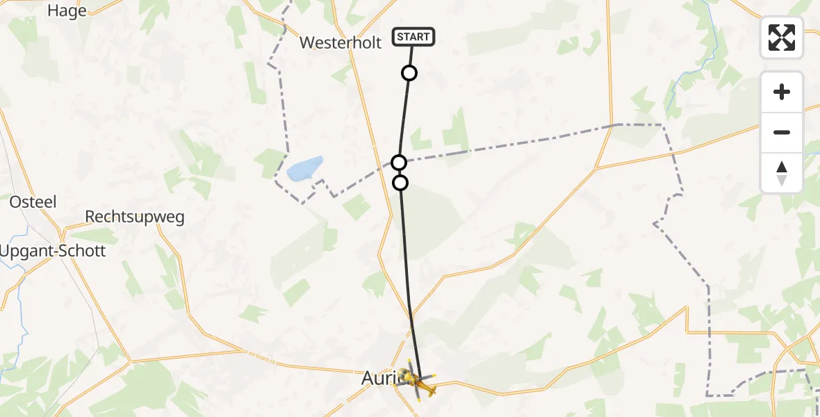 Flugroute Rettungshubschrauber Utarp - Aurich, 12 Juli 2026, 19:09