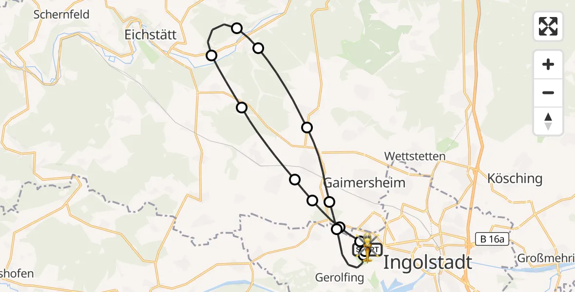 Flugroute Rettungshubschrauber Ingolstadt Hospital - Ingolstadt Hospital, 12 Juli 2026, 19:33