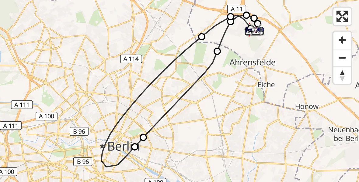 Flugroute Polizeihubschrauber Ahrensfelde Hubschrauberlandeplatz - Ahrensfelde Hubschrauberlandeplatz, 12 Juli 2026, 19:57