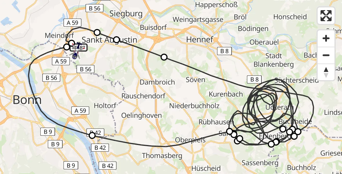 Flugroute Polizeihubschrauber Bonn-Hangelar Flugplatz - Sankt Augustin, 12 Juli 2026, 20:22