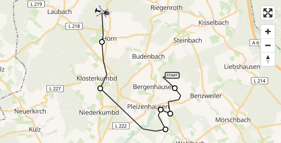 Flugroute Polizeihubschrauber Bergenhausen - Horn, 12 Juli 2026, 21:01