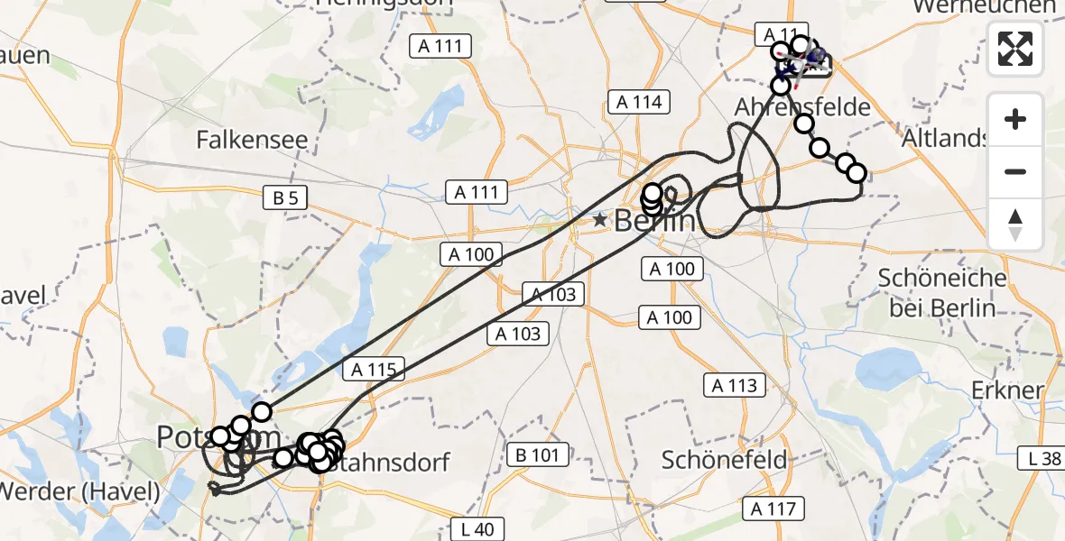 Flugroute Polizeihubschrauber Ahrensfelde Hubschrauberlandeplatz - Ahrensfelde Hubschrauberlandeplatz, 12 Juli 2026, 21:10