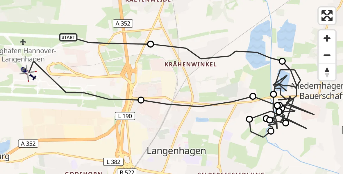 Flugroute Polizeihubschrauber Flughafen Hannover - Flughafen Hannover, 12 Juli 2026, 21:12