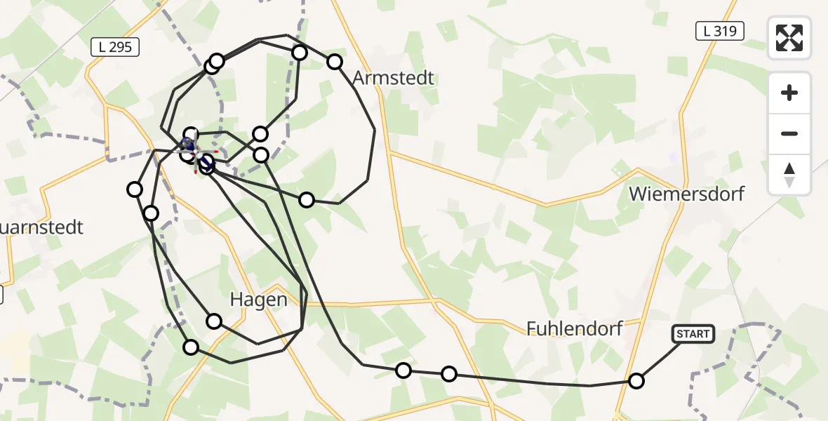 Flugroute Polizeihubschrauber Bad Bramstedt Hubschrauberlandeplatz - Borstel, 12 Juli 2026, 21:54