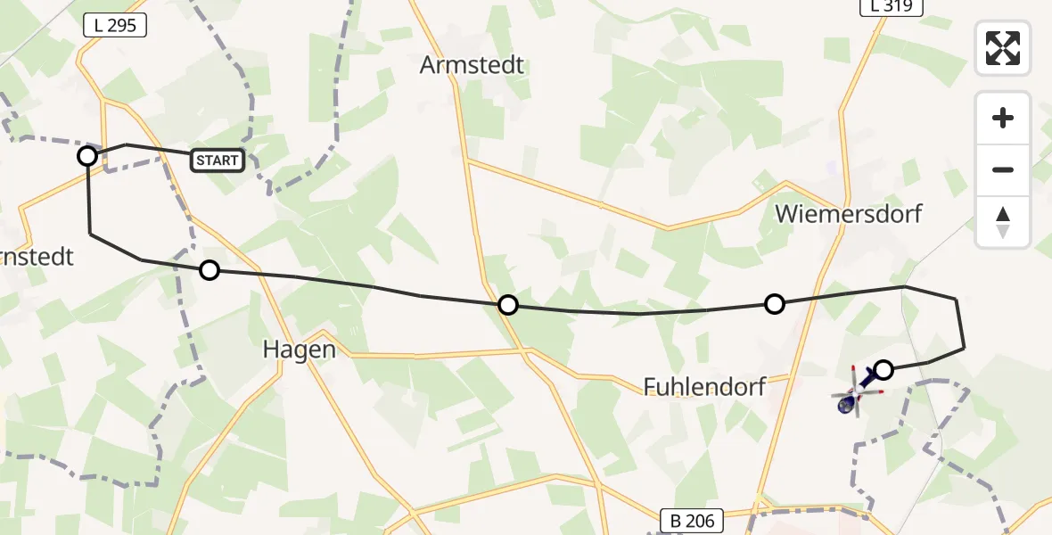 Flugroute Polizeihubschrauber Borstel - Bad Bramstedt Hubschrauberlandeplatz, 12 Juli 2026, 22:17