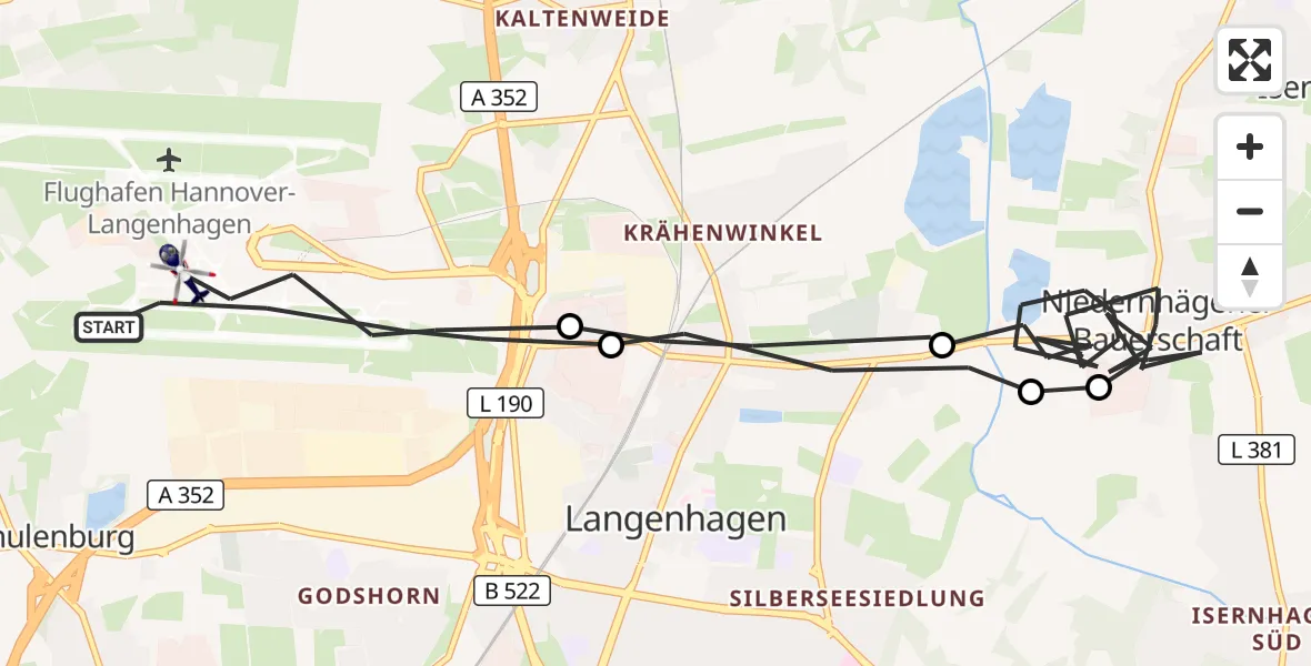 Flugroute Polizeihubschrauber Flughafen Hannover - Flughafen Hannover, 12 Juli 2026, 22:20