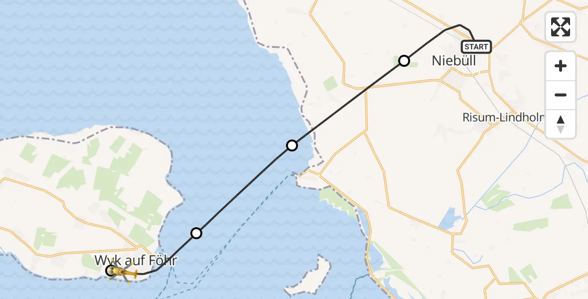 Flugroute Ambulanzhubschrauber Niebüll - Wyk auf Föhr, 12 Juli 2026, 22:22
