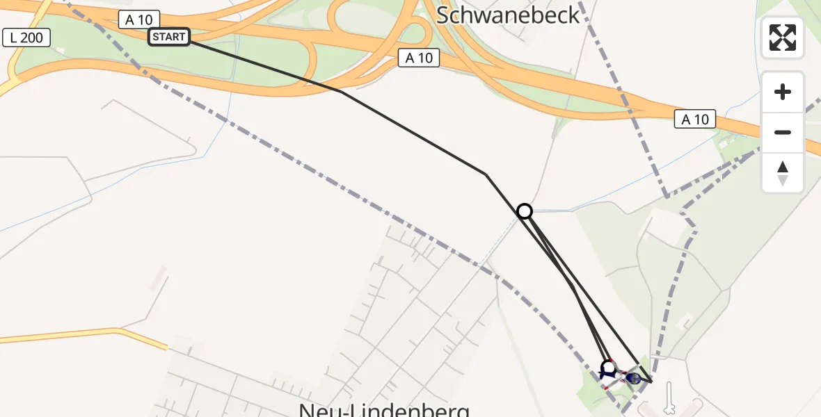 Flugroute Polizeihubschrauber Panketal - Ahrensfelde Hubschrauberlandeplatz, 13 Juli 2026, 00:35