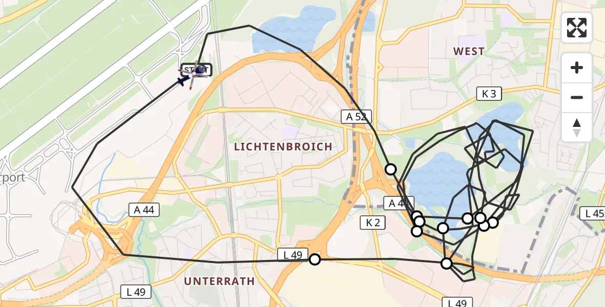 Flugroute Polizeihubschrauber Düsseldorf Flughafen - Düsseldorf Flughafen, 13 Juli 2026, 03:14