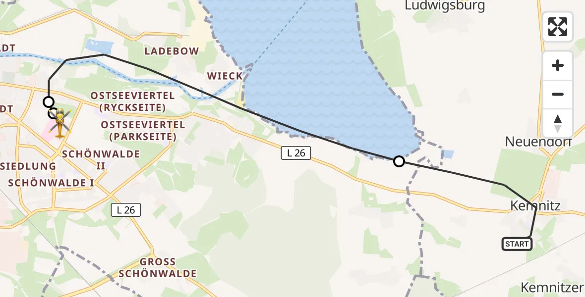 Flugroute Rettungshubschrauber Kemnitz - Greifswald Hospital, 13 Juli 2026, 04:56
