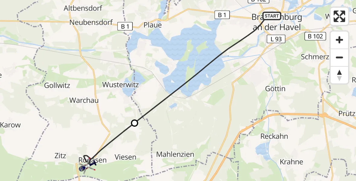 Flugroute Polizeihubschrauber Brandenburg an der Havel - Rosenau, 13 Juli 2026, 05:33