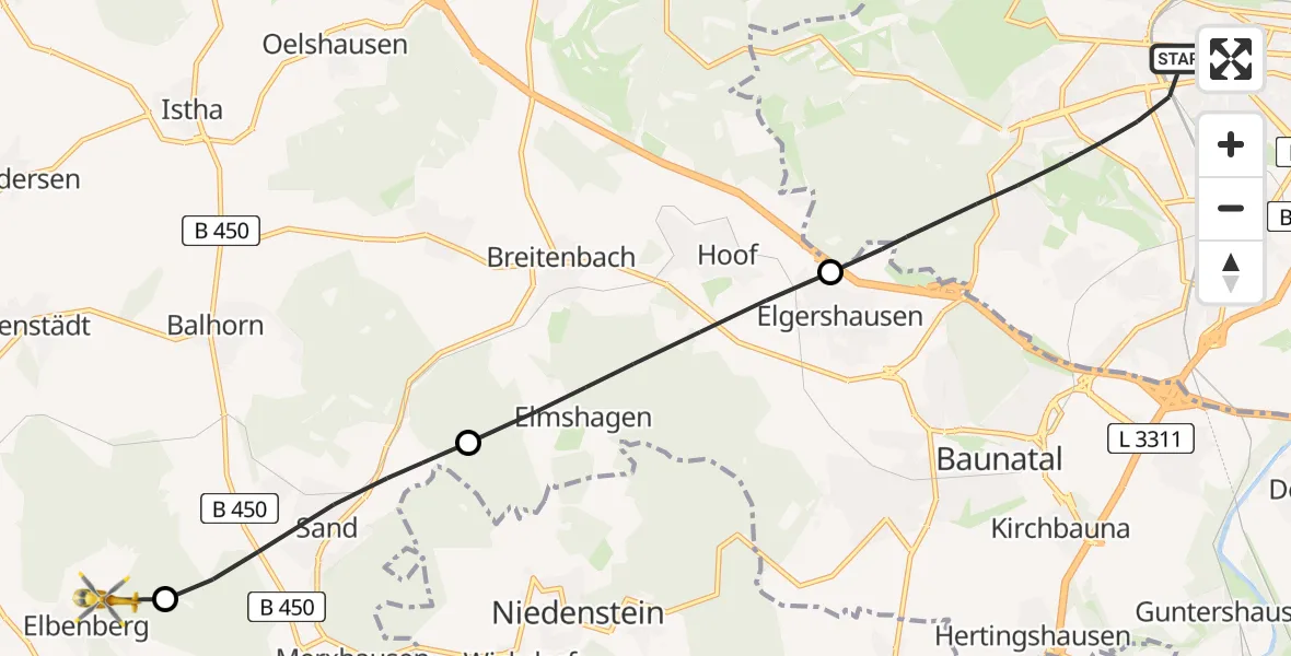 Flugroute Rettungshubschrauber Kassel - Naumburg, 13 Juli 2026, 05:46