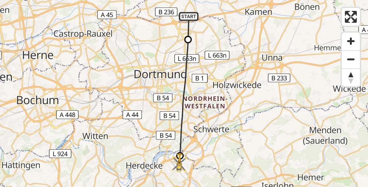 Flugroute Rettungshubschrauber Lünen - Hagen, 13 Juli 2026, 05:47