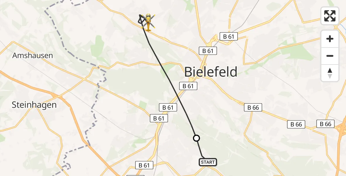 Flugroute Rettungshubschrauber Luftrettungszentrum Bielefeld - Bielefeld, 13 Juli 2026, 05:52