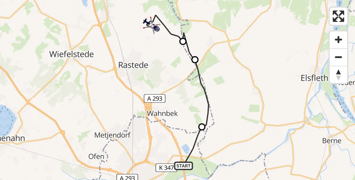 Flugroute Polizeihubschrauber Oldenburg (Oldb) - Rastede, 13 Juli 2026, 05:56