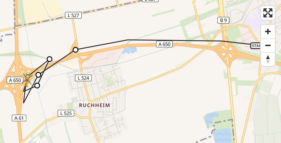 Flugroute Rettungshubschrauber Ludwigshafen am Rhein - Ludwigshafen am Rhein, 13 Juli 2026, 05:57