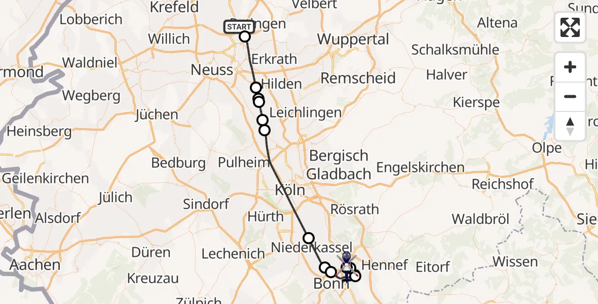 Flugroute Polizeihubschrauber Düsseldorf Flughafen - Sankt Augustin, 13 Juli 2026, 06:23