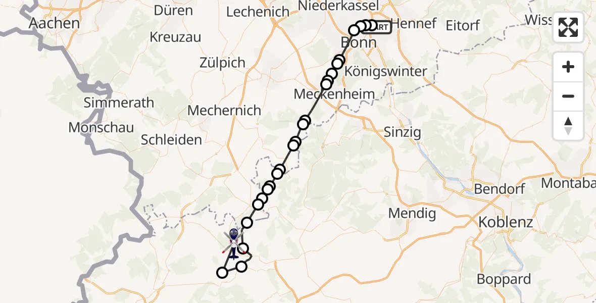 Flugroute Polizeihubschrauber Bonn-Hangelar Flugplatz - Berndorf, 13 Juli 2026, 06:24