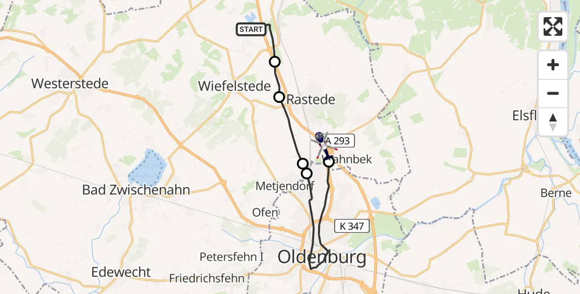 Flugroute Polizeihubschrauber Rastede - Oldenburg Police Hubschrauberlandeplatz, 13 Juli 2026, 06:28