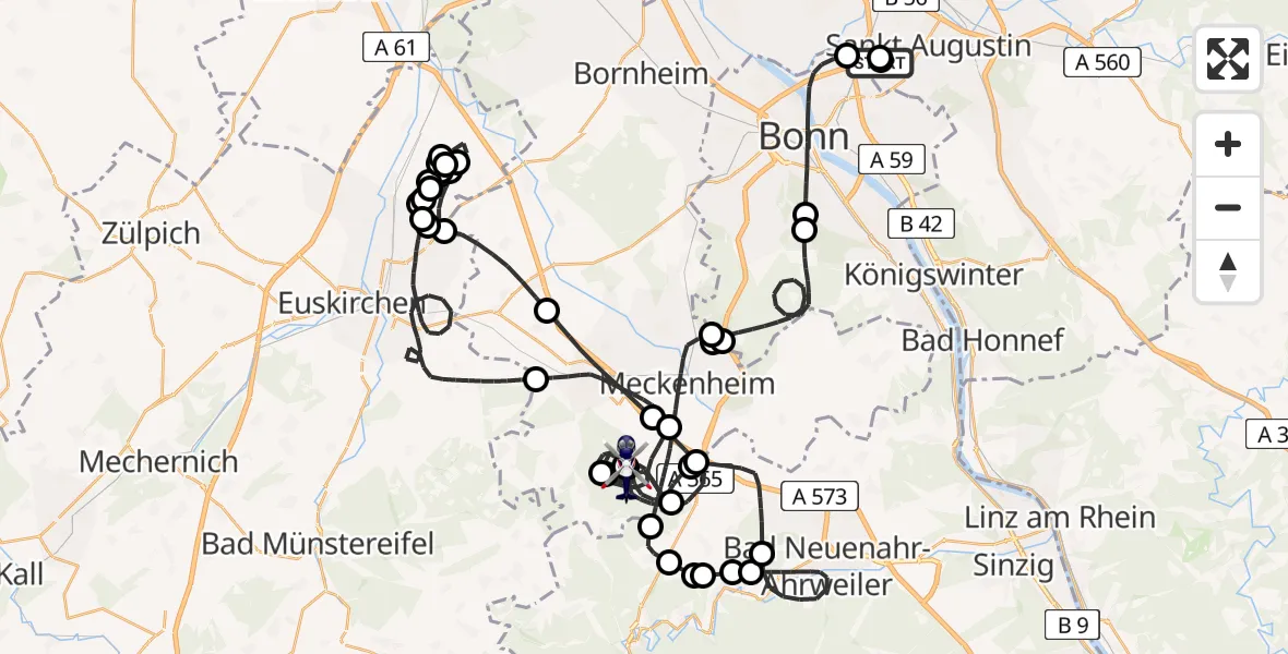 Flugroute Polizeihubschrauber Sankt Augustin - Meckenheim, 13 Juli 2026, 07:17