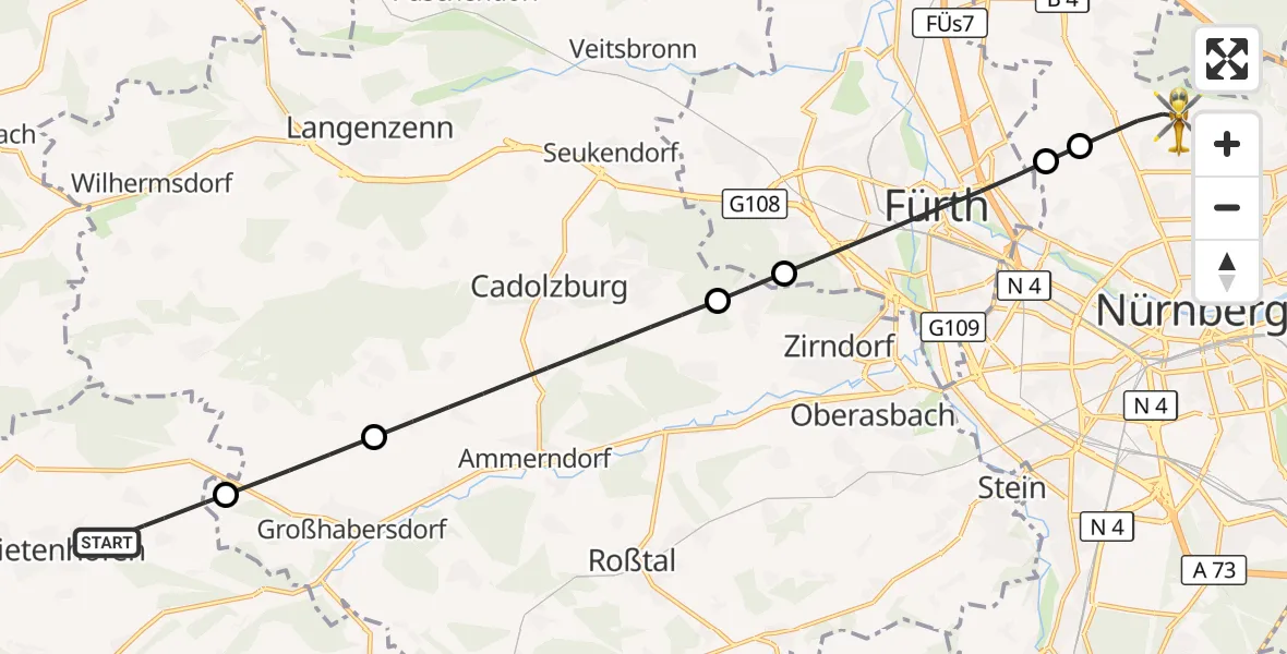 Flugroute Ambulanzhubschrauber Dietenhofen - Flughafen Nuremberg, 13 Juli 2026, 07:18