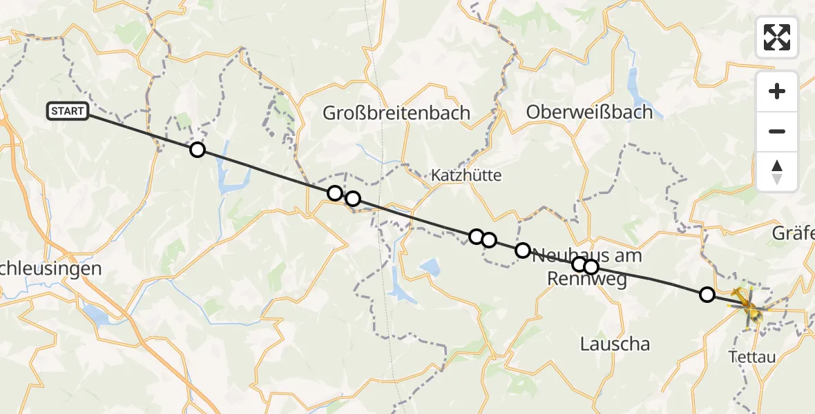 Flugroute Rettungshubschrauber Schleusingen - Sonneberg, 13 Juli 2026, 07:22
