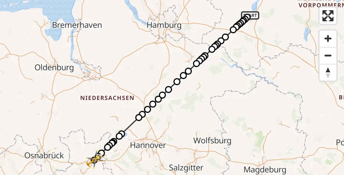 Flugroute Rettungshubschrauber Schwerin - Porta Westfalica Flugplatz, 13 Juli 2026, 07:32