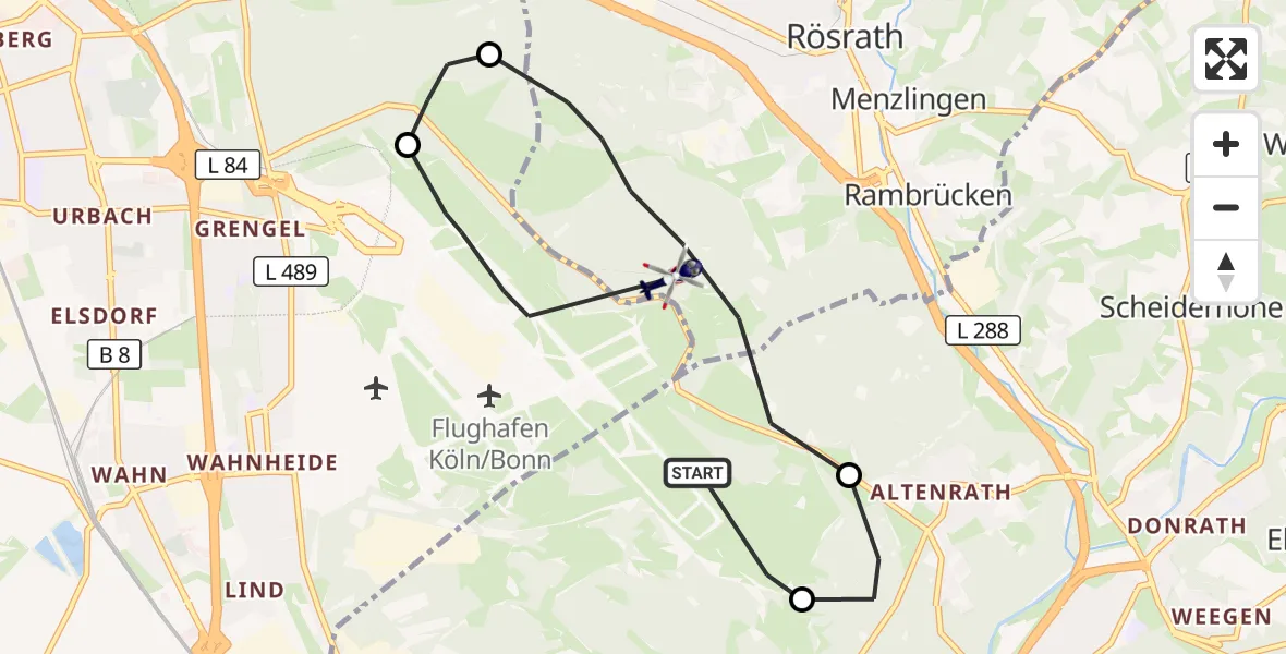 Flugroute Polizeihubschrauber Köln Bonn Flughafen - Köln Bonn Flughafen, 13 Juli 2026, 07:58