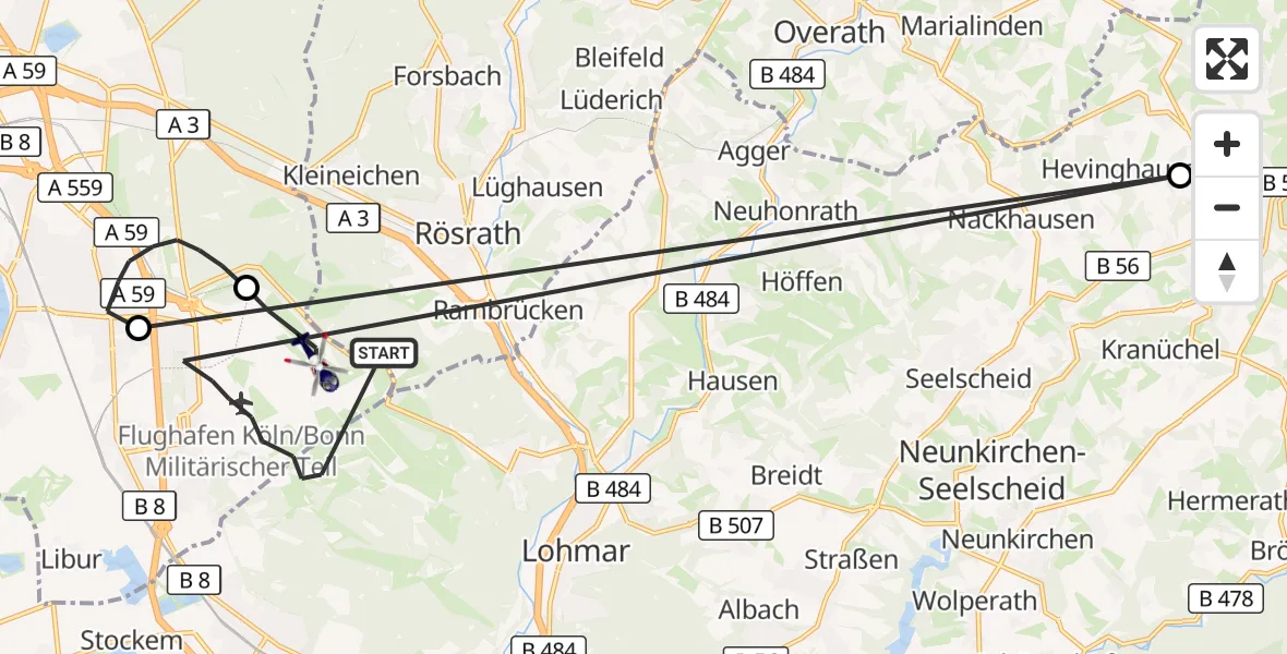 Flugroute Polizeihubschrauber Köln Bonn Flughafen - Köln Bonn Flughafen, 13 Juli 2026, 08:04