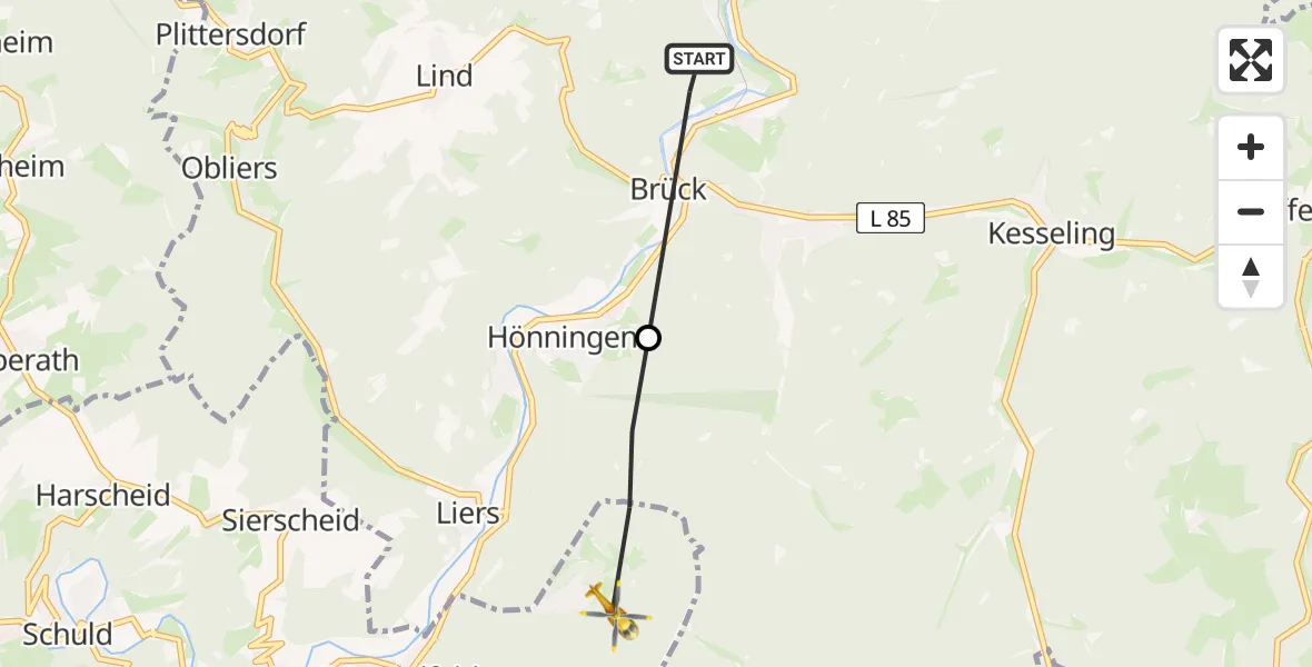 Flugroute Ambulanzhubschrauber Ahrbrück - Dümpelfeld, 13 Juli 2026, 08:06