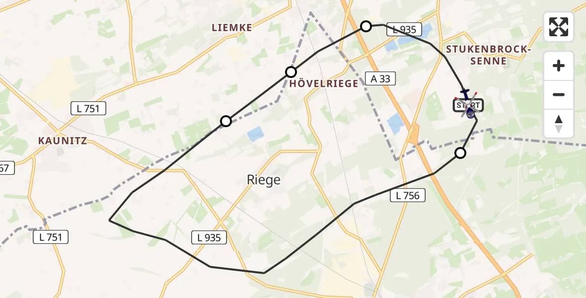 Flugroute Polizeihubschrauber Schloß Holte-Stukenbrock - Schloß Holte-Stukenbrock, 13 Juli 2026, 08:12