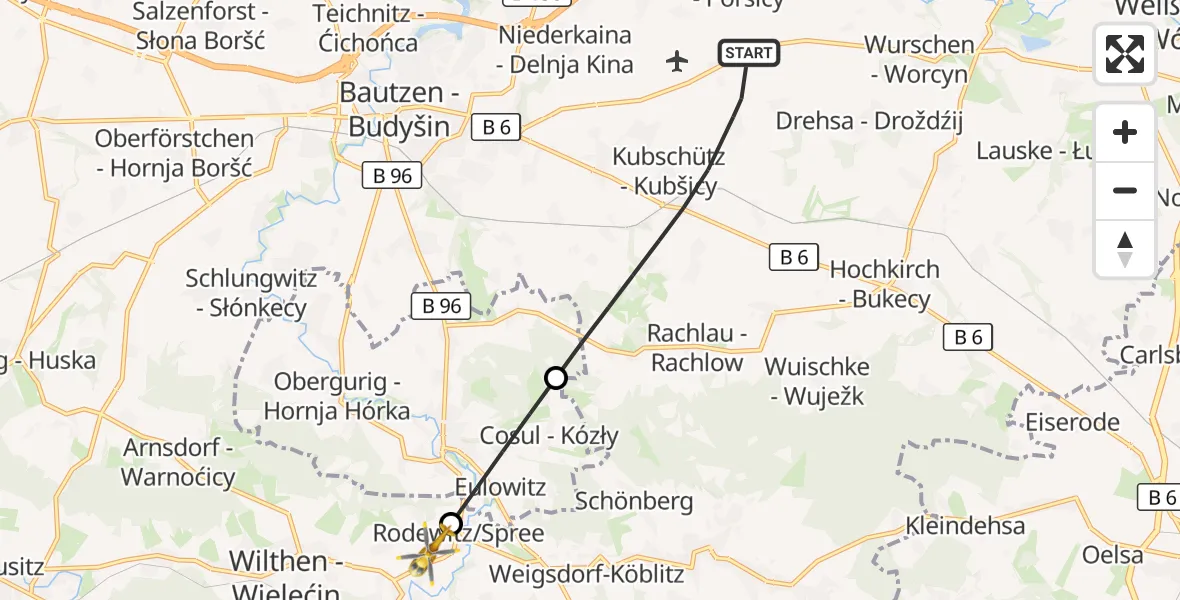 Flugroute Rettungshubschrauber Kubschütz - Schirgiswalde-Kirschau, 13 Juli 2026, 08:20