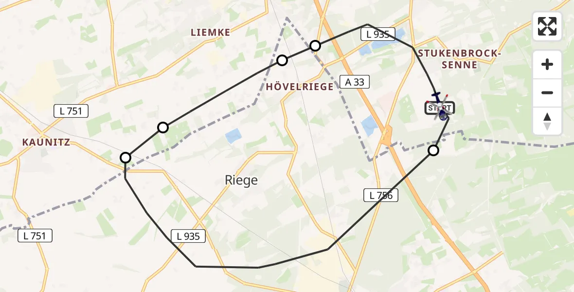 Flugroute Polizeihubschrauber Schloß Holte-Stukenbrock - Schloß Holte-Stukenbrock, 13 Juli 2026, 08:21