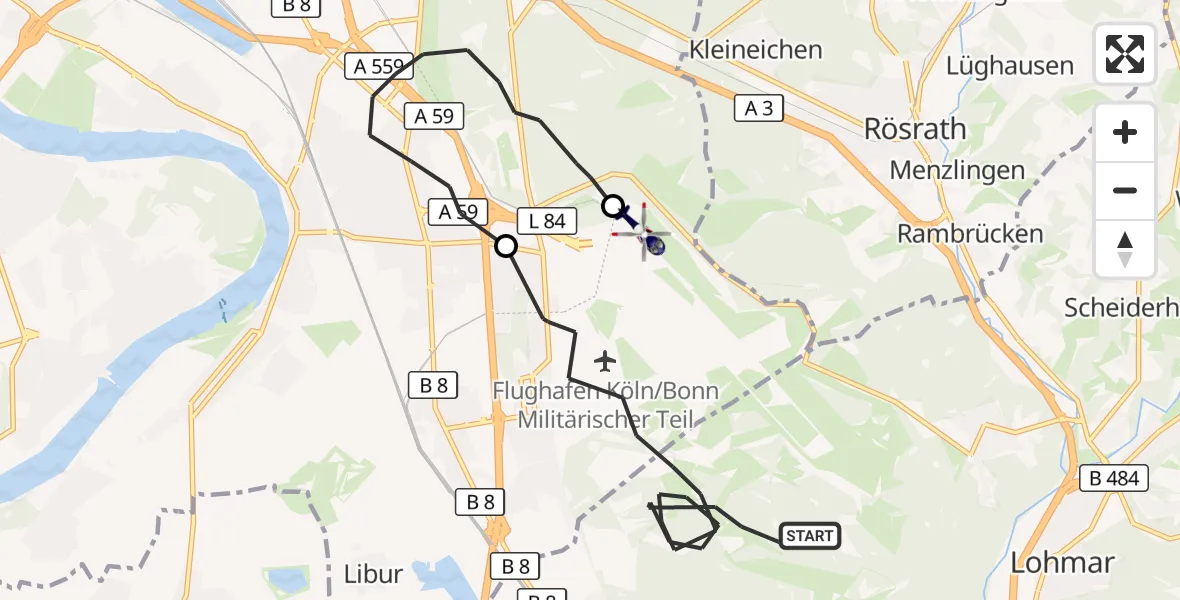 Flugroute Polizeihubschrauber Köln Bonn Flughafen - Köln Bonn Flughafen, 13 Juli 2026, 08:23