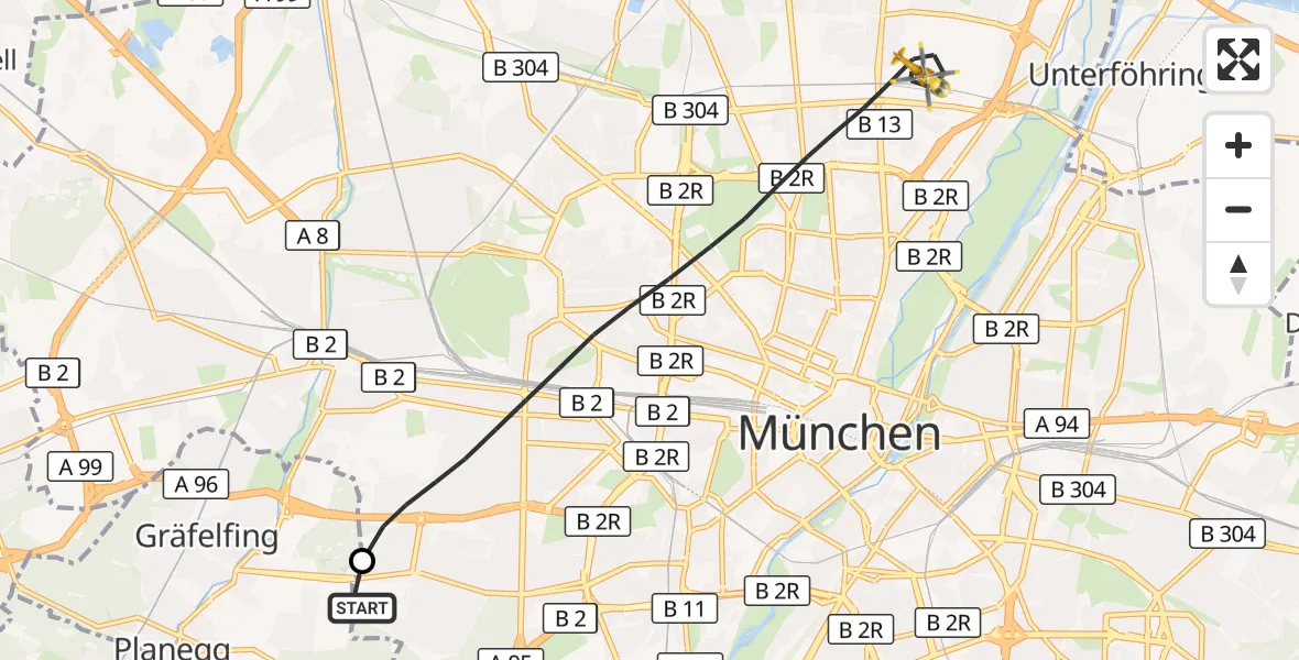 Flugroute Rettungshubschrauber DRF Air Rescue München Hubschrauberlandeplatz - München, 13 Juli 2026, 08:25