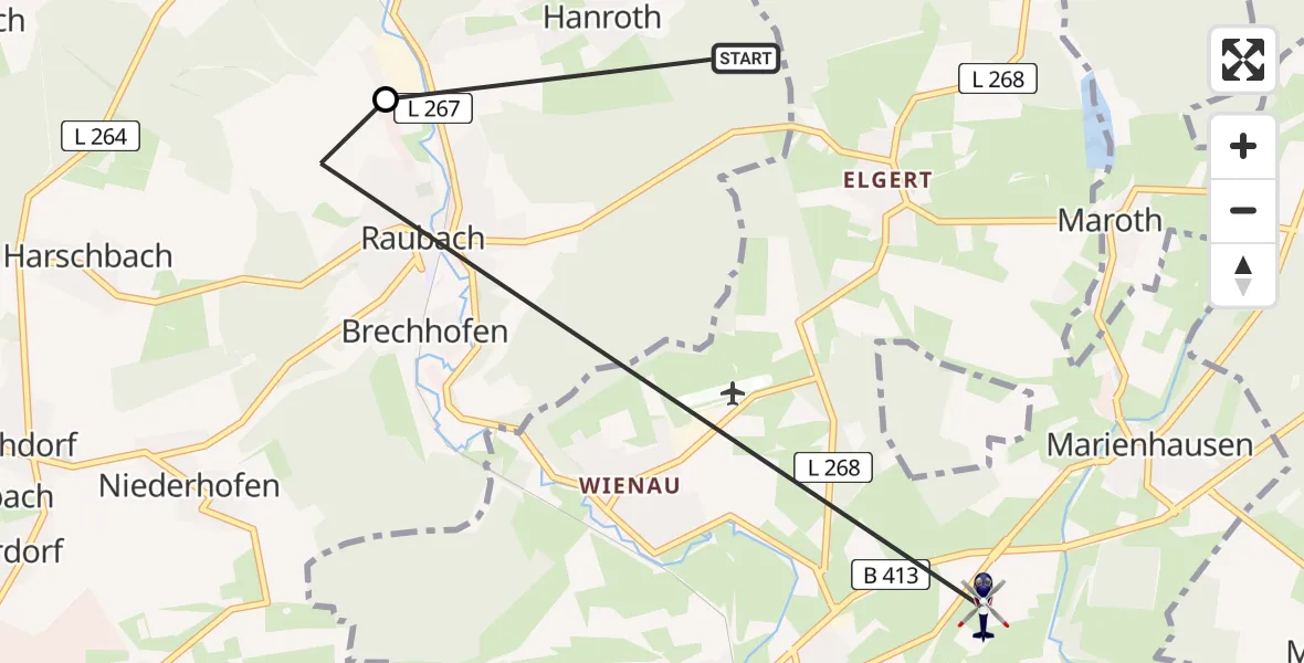 Flugroute Polizeihubschrauber Hanroth - Marienhausen, 13 Juli 2026, 08:26