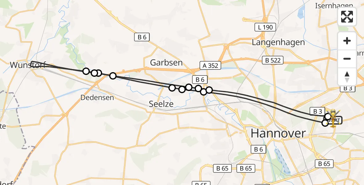 Flugroute Rettungshubschrauber Hannover Luftrettung Hubschrauberlandeplatz (Christoph 4) - Hannover Luftrettung Hubschrauberlandeplatz (Christoph 4), 13 Juli 2026, 08:28