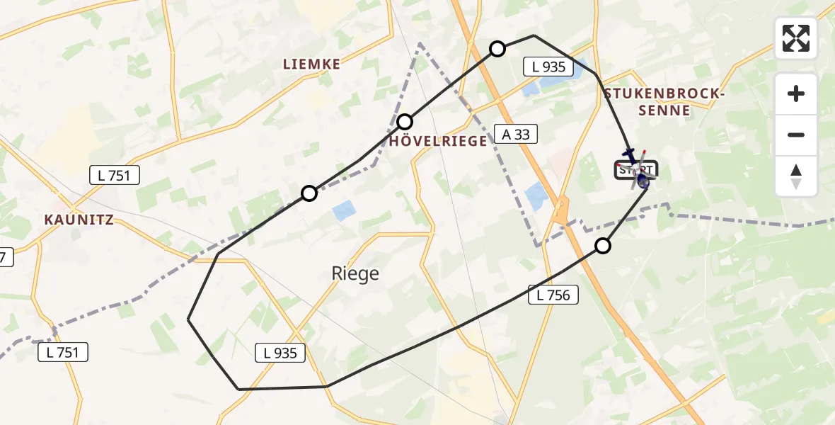 Flugroute Polizeihubschrauber Schloß Holte-Stukenbrock - Schloß Holte-Stukenbrock, 13 Juli 2026, 08:28