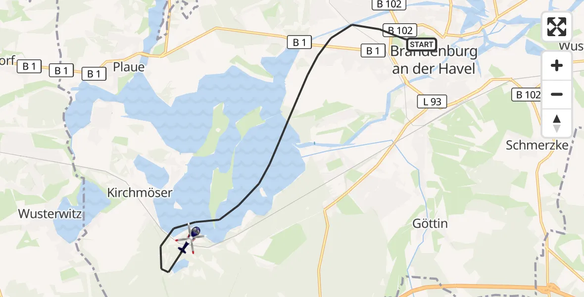Flugroute Polizeihubschrauber Brandenburg an der Havel - Brandenburg an der Havel, 13 Juli 2026, 08:33