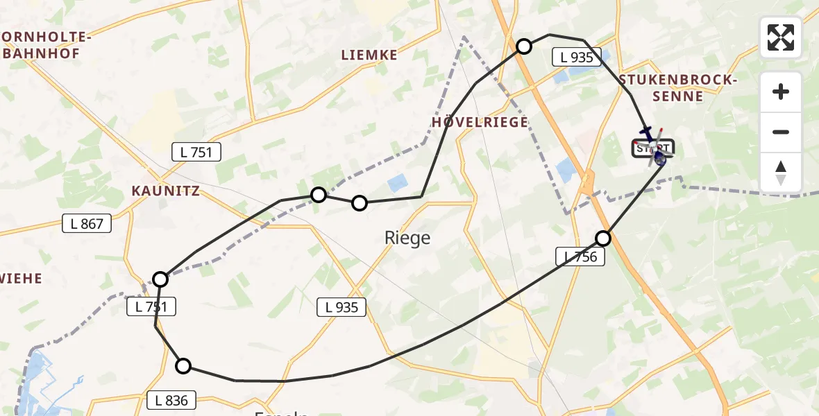 Flugroute Polizeihubschrauber Schloß Holte-Stukenbrock - Schloß Holte-Stukenbrock, 13 Juli 2026, 08:41