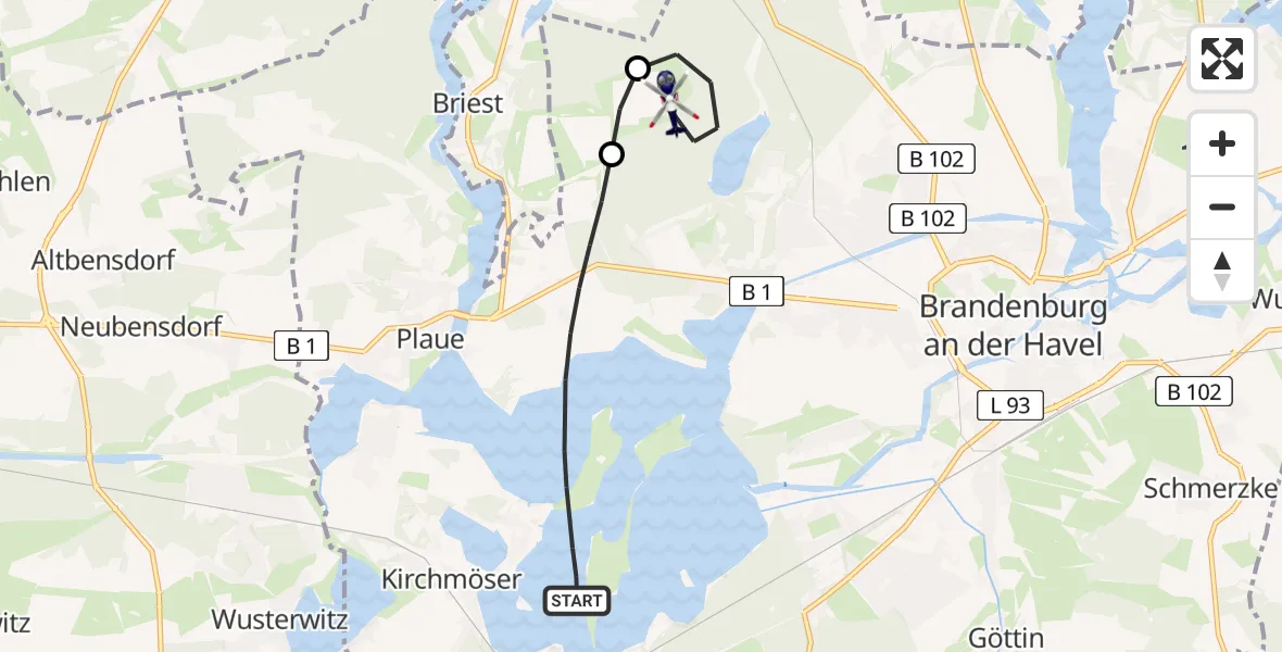 Flugroute Polizeihubschrauber Brandenburg an der Havel - Brandenburg an der Havel, 13 Juli 2026, 08:44