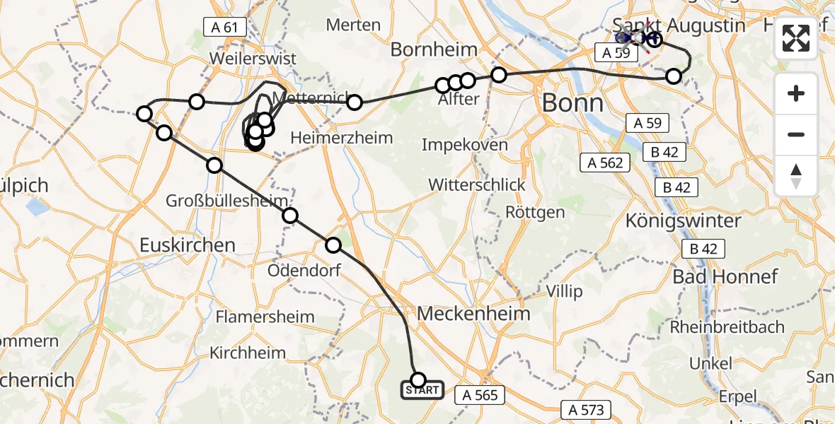 Flugroute Polizeihubschrauber Meckenheim - Sankt Augustin, 13 Juli 2026, 08:44