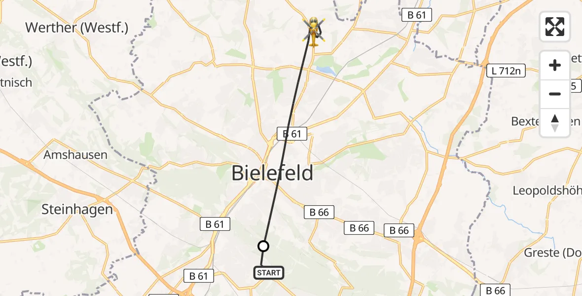 Flugroute Rettungshubschrauber Luftrettungszentrum Bielefeld - Bielefeld, 13 Juli 2026, 08:45