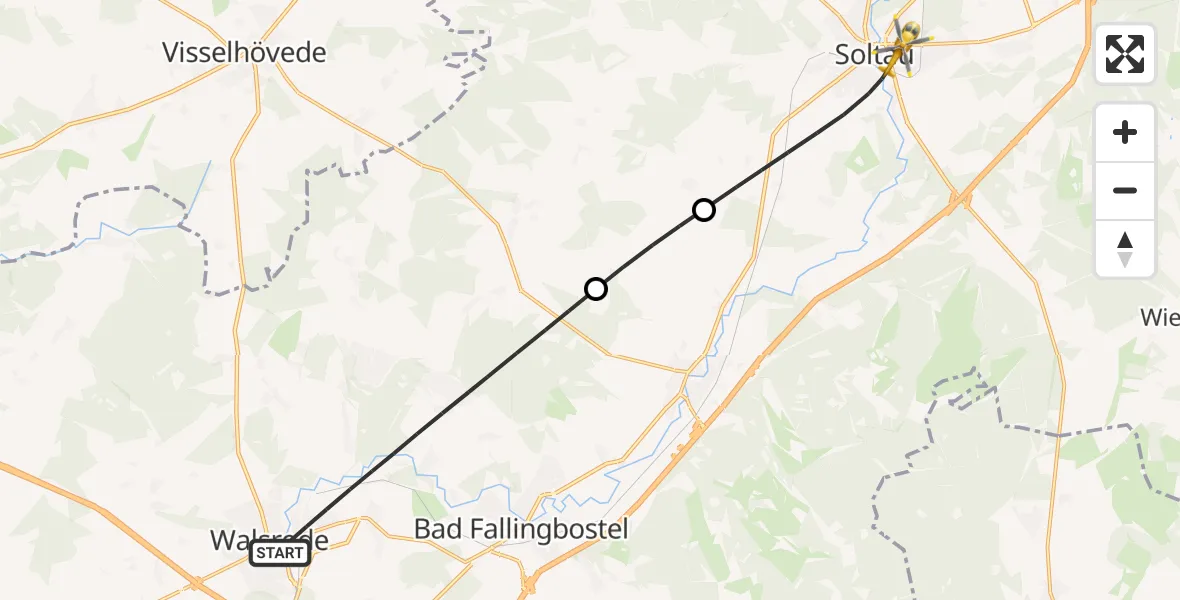 Flugroute Rettungshubschrauber Walsrode - Soltau, 13 Juli 2026, 08:46