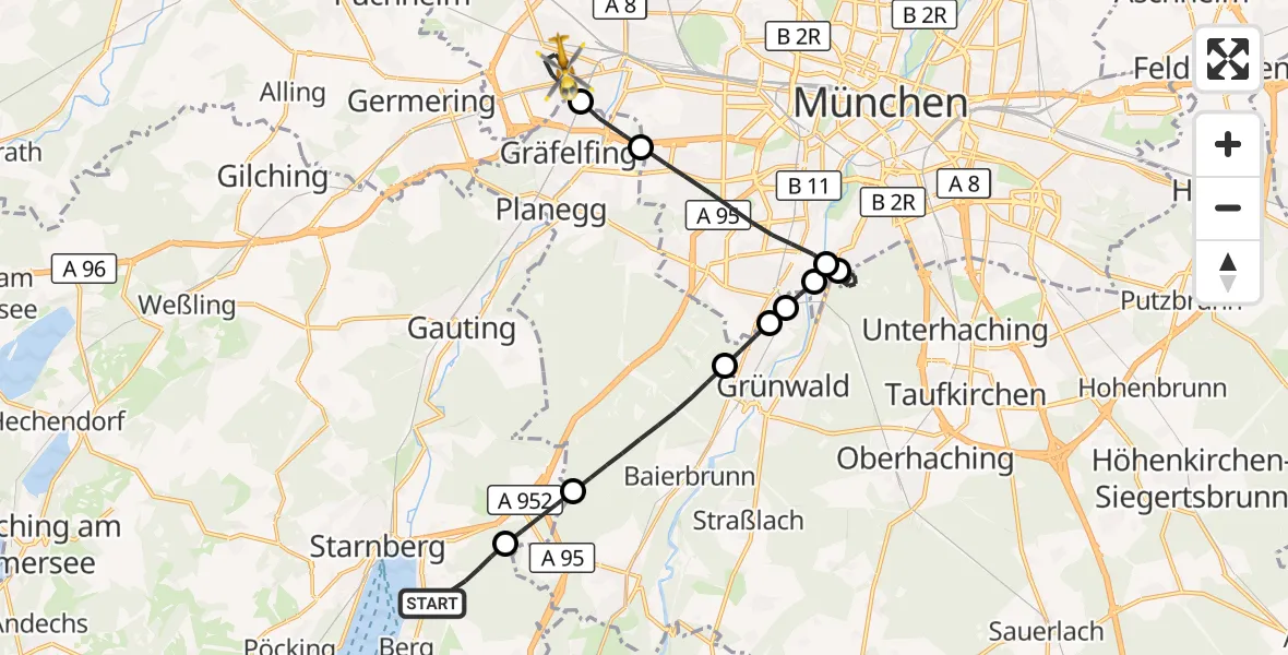 Flugroute Rettungshubschrauber Berg - München, 13 Juli 2026, 08:46