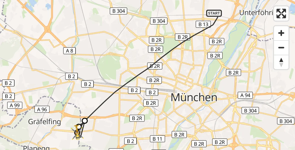 Flugroute Rettungshubschrauber München - DRF Air Rescue München Hubschrauberlandeplatz, 13 Juli 2026, 08:49