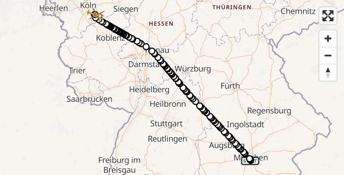 Flugroute Rettungshubschrauber ADAC Air Rescue Center Hubschrauberlandeplatz (Christoph 1) - Bonn-Hangelar Flugplatz, 13 Juli 2026, 08:53