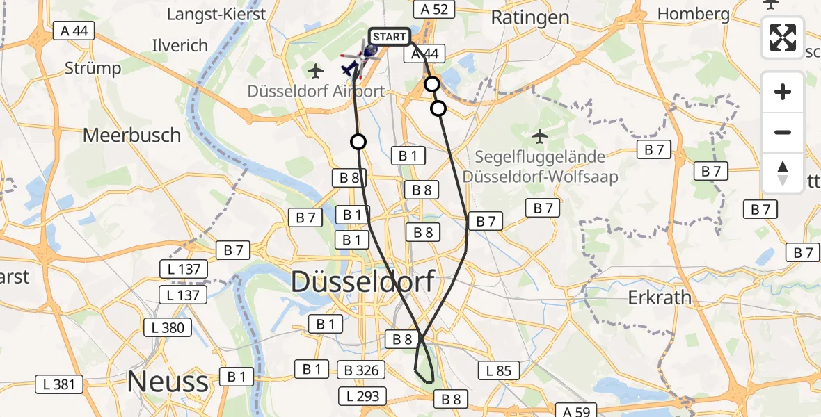 Flugroute Polizeihubschrauber Düsseldorf Flughafen - Düsseldorf Flughafen, 13 Juli 2026, 09:07