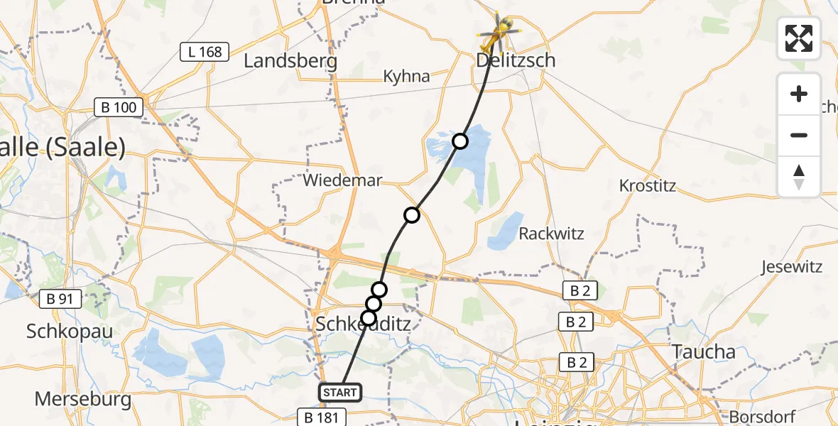 Flugroute Rettungshubschrauber Schkeuditz - Delitzsch, 13 Juli 2026, 09:08