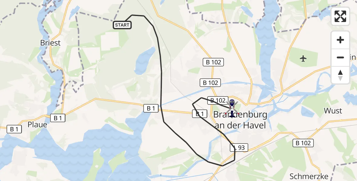 Flugroute Polizeihubschrauber Brandenburg an der Havel - Brandenburg an der Havel, 13 Juli 2026, 09:11